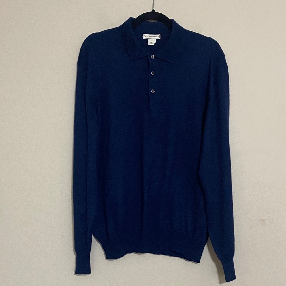 H Stockton Navy Blue Long Sleeve Pullover sweater wool casual office Y2K event